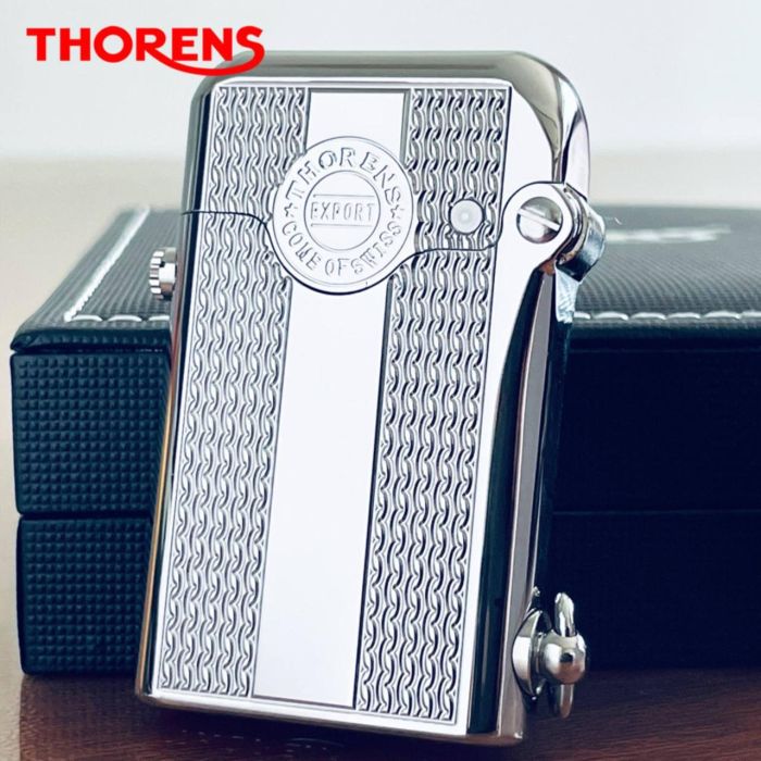 Изысканная бензиновая зажигалка Thorens "Export" серебряная