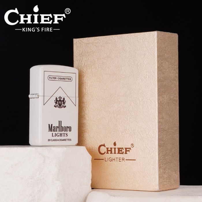 Бензиновая зажигалка Chief «Marlboro Lights» - Флуоресцентный матовый корпус