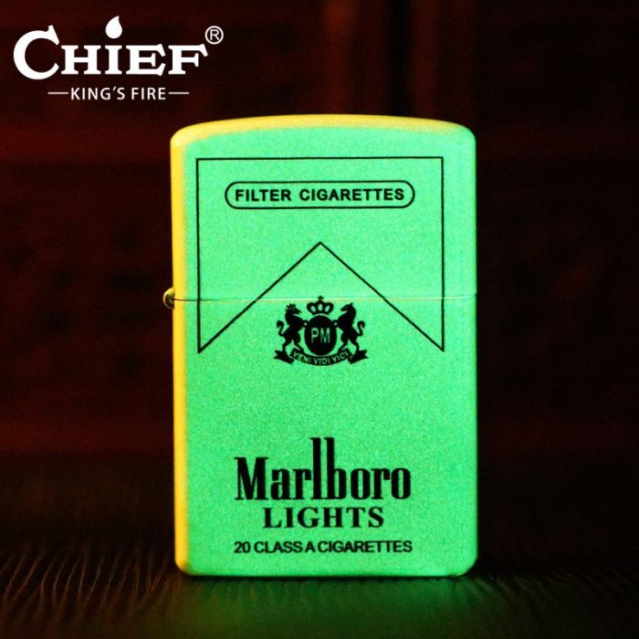 Бензиновая зажигалка Chief «Marlboro Lights» - Флуоресцентный матовый корпус