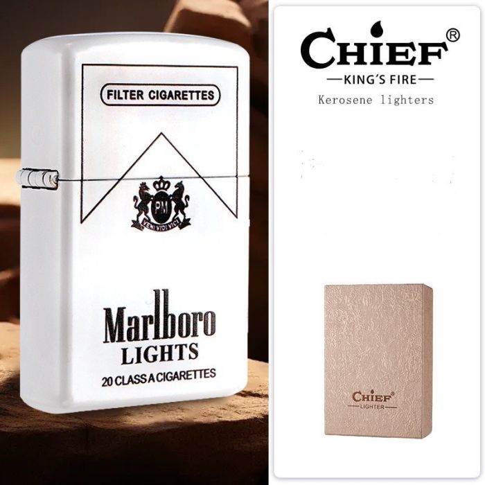 Бензиновая зажигалка Chief «Marlboro Lights» - Флуоресцентный матовый корпус