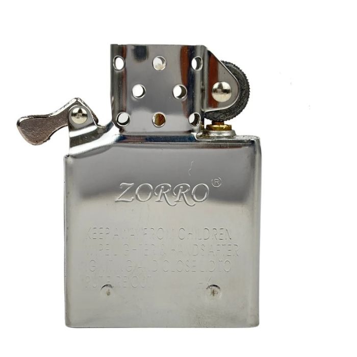Бензиновая зажигалка ZORRO с рельефным узором и изображением черепа (глянцевая черная)