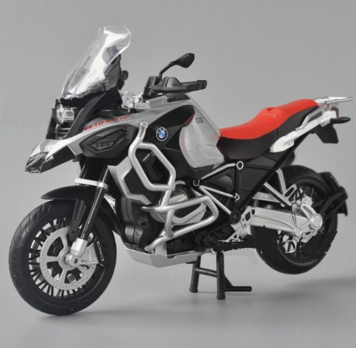 Коллекционная модель мотоцикла BMW R1250 GS, 1:12 (Металевый корпус, Свет, Звук) Silver-Red