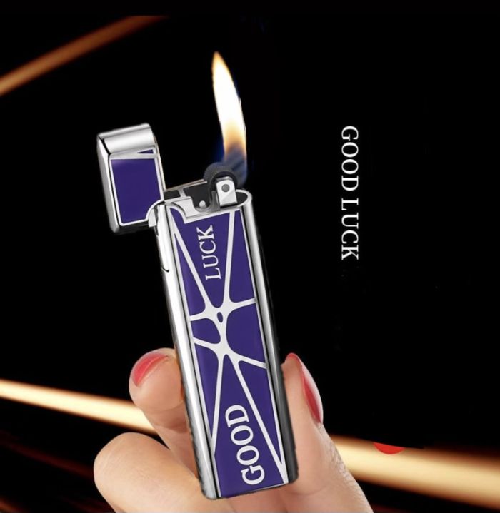 Стильная и Элегантная Газовая Зажигалка "Good Luck" (фиолетовая с серебристыми вставками)