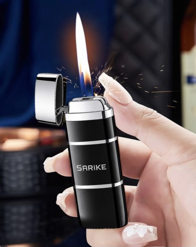 Элегантная газовая кремниевая зажигалка Sarike (Black&Silver)