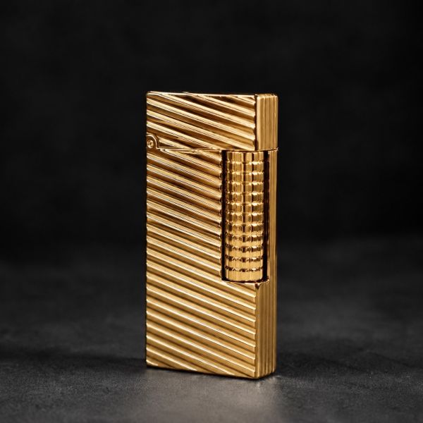 Бензиновая зажигалка Zorro 728 Premium в подарочной упаковке - Золотистая с диагональным рельефом