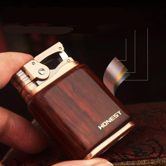 Бензиновая зажигалка Honest с деревяннойüure/накладкой (Премиум-дизайн)