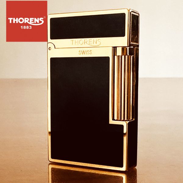 Элегантная газовая зажигалка Thorens черная с золотом