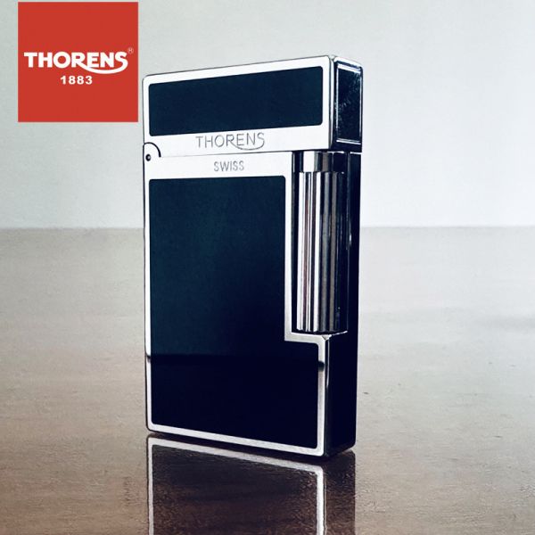 Элегантная газовая зажигалка Thorens черная с серебром