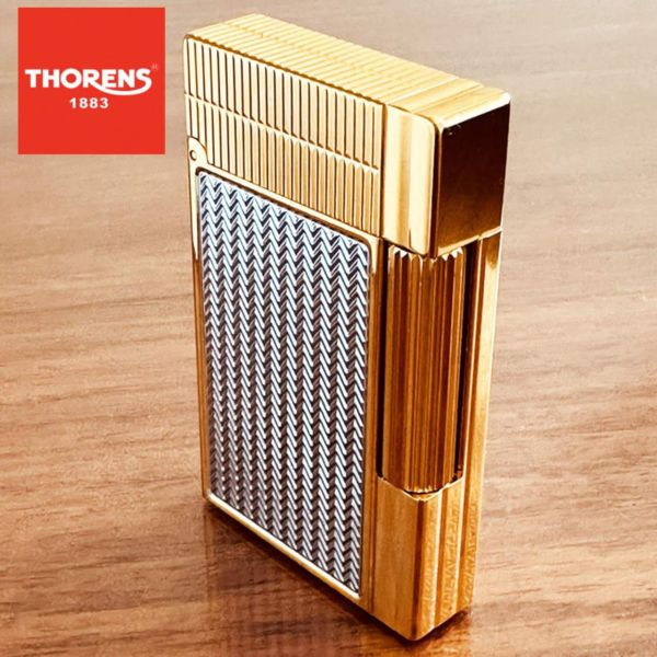 Изысканная газовая зажигалка Thorens цвет золотисто-серебряный