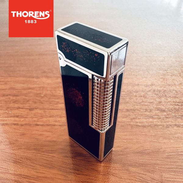 Премиальная газовая зажигалка THORENS черный мрамор с серебряными элементами