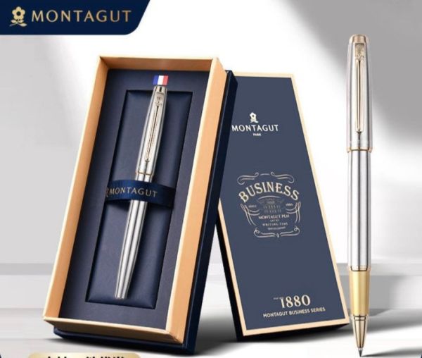 Элегантная шариковая ручка Montagut серебристо-золотая