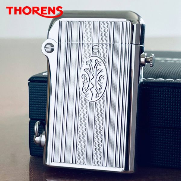 Бензиновая Зажигалка Thorens серебристая с вертикальной гравировкой