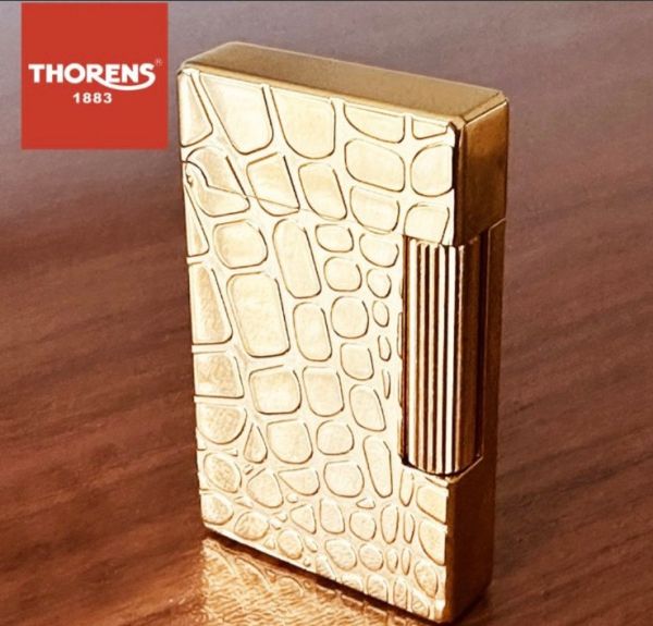 Газовая Зажигалка THORENS с "Крокодизоловой" Фактурой золотистая