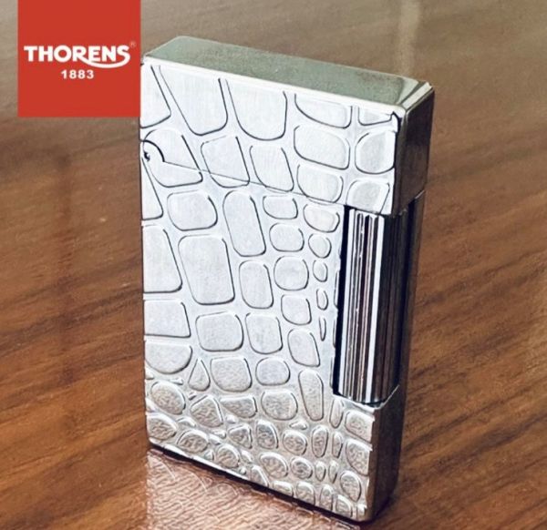 Газовая Зажигалка THORENS с "Крокодизоловой" Фактурой серебриста