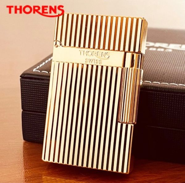 Эксклюзивная Газовая Зажигалка Thorens - Золотистая Классика с Вертикальным Ребрами