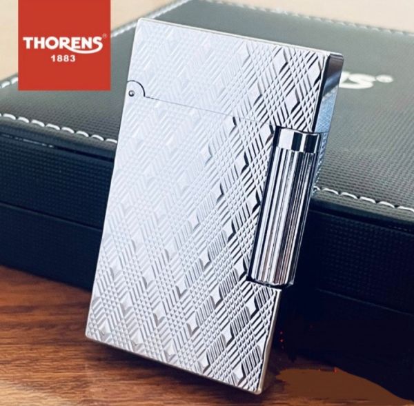 Премиальная Газовая Зажигалка Thorens Серебристая с ромбообразным узором