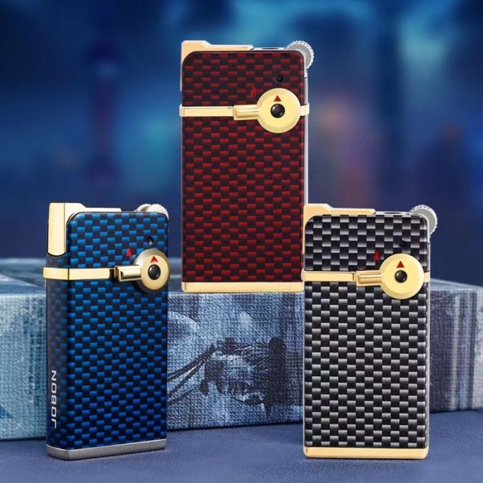 Газовая Зажигалка JOBON - Двойное Зажигание (Кремний + Пьезо) цвет синий карбон