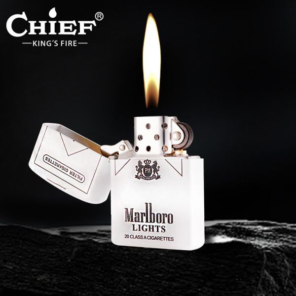 Бензиновая зажигалка Chief «Marlboro Lights» - Флуоресцентный матовый корпус