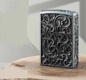Бензиновая зажигалка Zorro "Antique Brass" с художественной гравировкой Серебриста