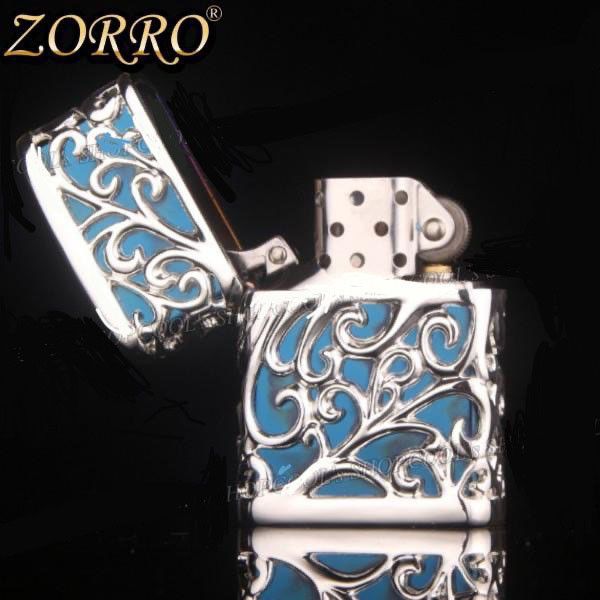 Бензиновая зажигалка Zorro «Ajour» Silver & Blue (Серебро с синей вставкой)