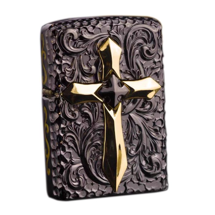 Бензиновая зажигалка Zippo Armor Custom "Golden Cross" (Золотой Крест) с глубокой гравировкой в подарочной коробке