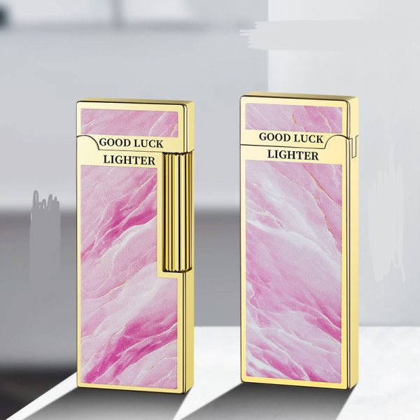 Элегантная Газовая Зажигалка HYMARS "Good Luck" - Розовый Мрамор и Золото