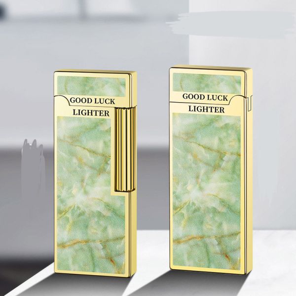 Элегантная Газовая Зажигалка HYMARS "Good Luck" - Изумрудный Мрамор и Золото