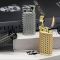 Элитная газовая зажигалка Spunk Золотистая с рельефным узором и полуавтоматическим механизмом