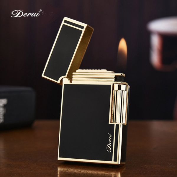 Элитная газовая зажигалка Derui R-09 Classic Black & Gold с фирменным кликом