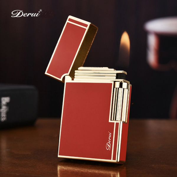 Элитная газовая зажигалка Derui R-09 Classic Red & Gold с фирменным кликом