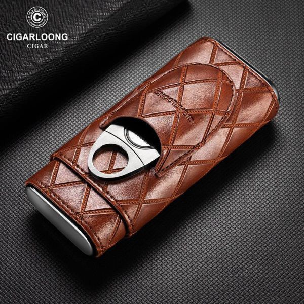 Кожаный футляр (хамидор) для 3-х сигар Cigarloong с гильотиной - Коричневый