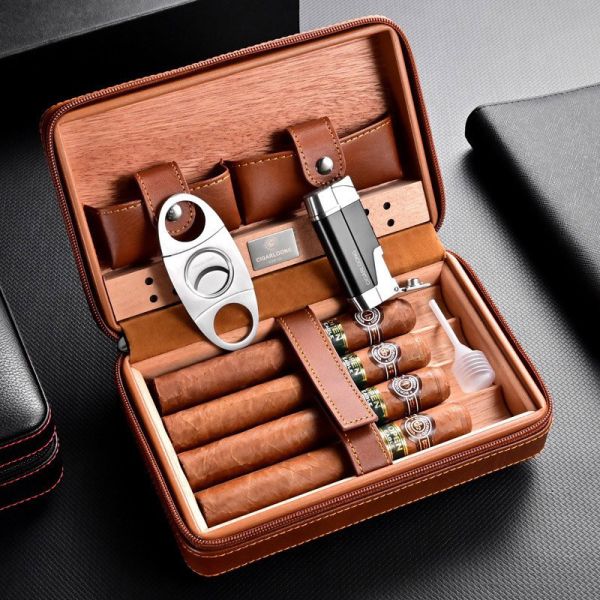 Кожаный дорожный хьюмидор (футляр) для 4 сигар Cigarloong - Коричневый