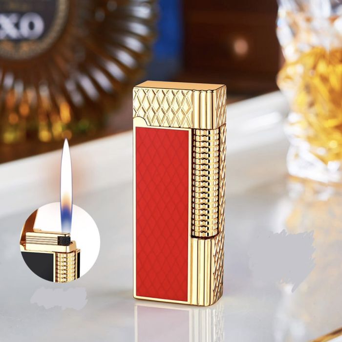 Элитная газовая зажигалка Derui в стиле Dupont (Красная с золотом)