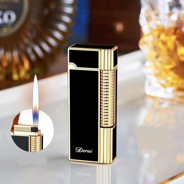 Элитная газовая зажигалка Derui в стиле Dupont (Черная с золотом)