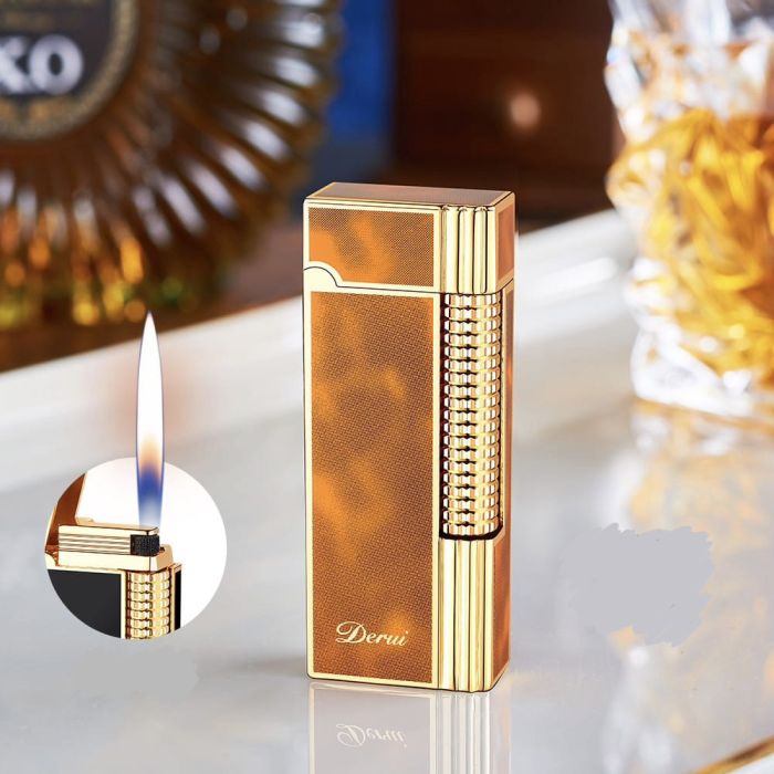 Элитная газовая зажигалка Derui в стиле Dupont (Оранжевая с золотом)