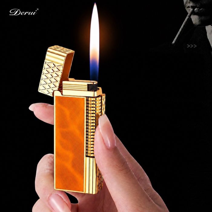 Элитная газовая зажигалка Derui в стиле Dupont (Оранжевая с золотом)