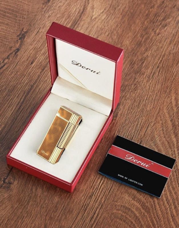 Элитная газовая зажигалка Derui в стиле Dupont (Оранжевая с золотом)