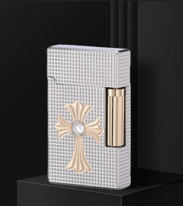 Газовая зажигалка Derui Premium со стильным крестом цвет Silver