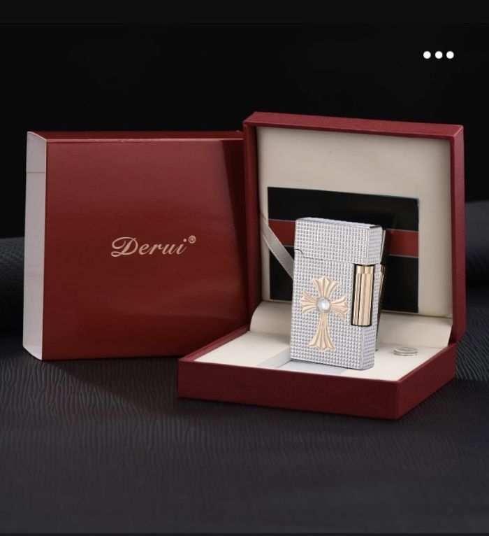 Газовая зажигалка Derui Premium со стильным крестом цвет Silver