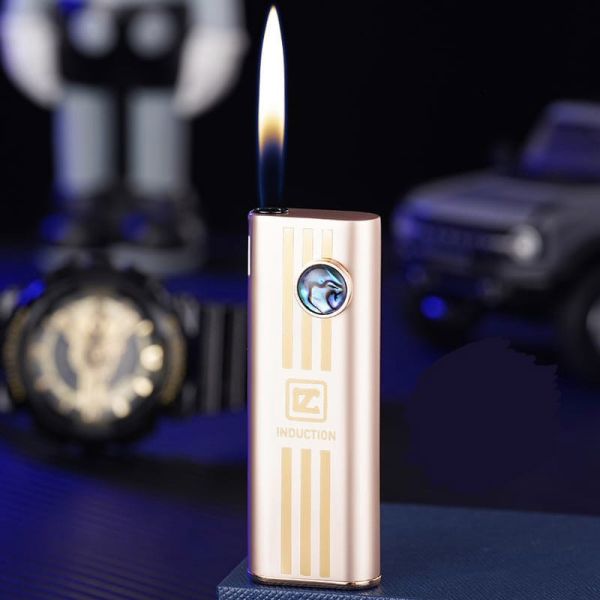 Газовая индукционная зажигалка (розовое золото с вертикальным рельефным тиснением) в подарочной упаковке